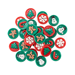 30個のクリスマステーマの樹脂ボタン  コスチュームアクセサリーのDIY  フラットラウンド  ミックスカラー  20x5mm&nbsp;BUTT-CJ0001-01