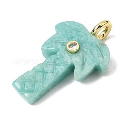 天然アマゾナイトの彫刻ペンダント  真鍮マイクロパヴェクリアキュービックジルコニアの留め具が付いたココナッツツリーチャーム  ゴールドカラー  ラックめっき  35~36x21.5~22x0.5mm  穴：3.7mm&nbsp;G-C282-04D