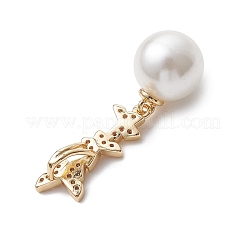 3 шт. 3 размера латунных подвесок в виде бабочки с микропаве из прозрачных кубических цирконий и белыми круглыми жемчужинами из ракушек.&nbsp;PALLOY-JF05087