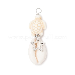 5 шт. 5 стиля подвески из натуральной раковины каури и окрашенной синтетической бирюзовой черепахи в медной проволоке PALLOY-JF04034-03