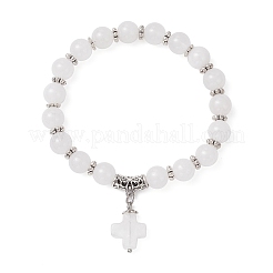 Браслеты с подвесками-крестиками из натурального малайзийского нефрита&nbsp;BJEW-JB12259-04