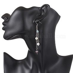 Серьги-подвески с натуральным овальным аквамарином и натуральным культивированным пресноводным жемчугом&nbsp;EJEW-JE06876