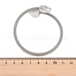 女性用304ステンレススチールメッシュチェーンバングル  ハート  ステンレス鋼色  内径：2.20インチ（5.6cm）&nbsp;BJEW-D460-05P