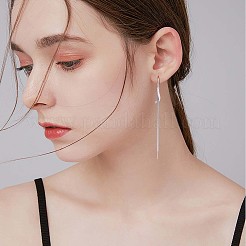 変色防止クリアキュービックジルコニアリニアウェーブチェーンタッセルダングルイヤリング  ロジウムメッキ 925 スターリングシルバーの女性用ロングドロップアメリカンチェーンピアス  プラチナ  103mm  ピン：0.9mm&nbsp;JE1035A