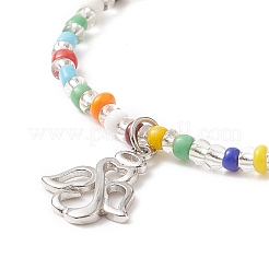 Buntes Stretch-Armband aus Saatperlenperlen mit Messinganhängern für Damen&nbsp;BJEW-JB09218-03