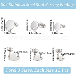 36 шт. 3 размера плоские круглые серьги-гвоздики из нержавеющей стали 304 STAS-SP0001-59P