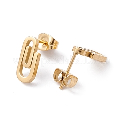304ステンレススチールペーパークリップ型スタッドピアス男性用女性用  ゴールドカラー  12x5mm  ピン：0.8mm&nbsp;EJEW-E163-10G