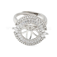 フラットラウンド真鍮マイクロパヴェキュービックジルコニア調節可能なリングセッティング  片穴パーツ用  ラックめっき  長持ちメッキ  鉛フリー＆カドミウムフリー  プラチナ  内径：17.4mm  トレイ：19x21.5mm  ピン：3x0.8mm&nbsp;LS-KK-K297-06P
