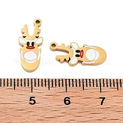 イオンプレーティング（IP）304ステンレスペンダント  クリスマステーマのエナメルチャーム  ゴールドカラー  鹿  17x7x1mm  穴：1.2mm&nbsp;STAS-S140-02D