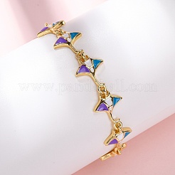 Браслеты из латуни с кубическим цирконием и эмалевыми звеньями на морскую тематику для женщин BJEW-F514-01D-G