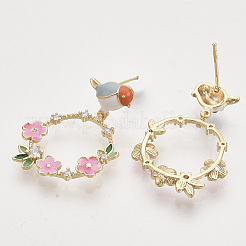 Серьги-гвоздики с цирконом из латуни EJEW-T007-008G-NF