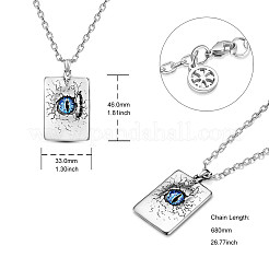 ステンレス鋼のペンダントネックレス  アクリルとロブスターコーのクラスプ付き  ドラゴンアイの長方形  アンティークシルバー  26.38インチ（68cm）&nbsp;JN967A