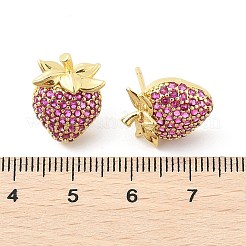 ストロベリー真鍮マイクロパヴェキュービックジルコニアスタッドピアス  ラックめっき  長持ちメッキ  鉛フリー＆カドミウムフリー  18KGP本金メッキ  16x12.5mm&nbsp;EJEW-M077-15G