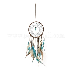 Железная синтетическая бирюзовая тканая паутина/сетка с подвесками из перьев&nbsp;AJEW-B016-02