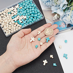 240шт 4 стиля синтетические бирюзовые бусины TURQ-AR0001-42