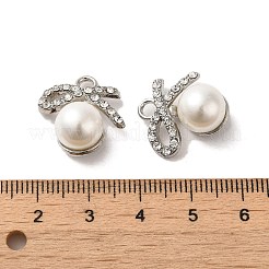 ラインストーン ペンダント付き合金  ABSの模造パールと  ちょう結びのチャーム  プラチナ  18.5x18x10mm  穴：2.5mm&nbsp;FIND-B032-12P