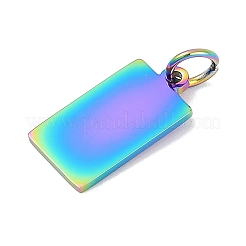 イオンプレーティング（IP）304ステンレスペンダント  丸カン付き  鏡面研磨仕上げ  長方形のチャーム  空白タグのスタンプ  虹色  15x8x1mm  穴：3.5mm&nbsp;LS-STAS-I311-31C-RC