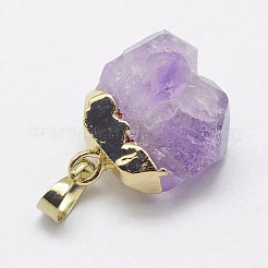 天然石アメジストペンダント  真鍮のパーツと  ゴールドカラー  ナゲット  22~31x19~26mm  穴：5x8mm&nbsp;G-F535-27G