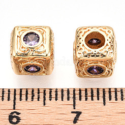 Латунные микро проложить кубического циркония бусы KK-C051-28G-01