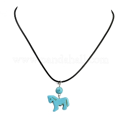 Colliers avec pendentif cheval en turquoise synthétique teintée et cordon ciré noir&nbsp;NJEW-JN05430-01