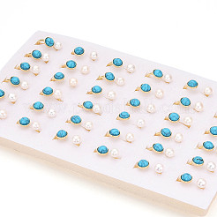 Кольца-манжеты открытого типа из бирюзы и натурального жемчуга для женщин PEAR-N020-07H