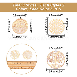 36шт 6 стильных подвесных набора из латуни с покрытием из филигранной латуни&nbsp;KKC-AR0001-01