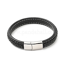 Браслет из плоского плетеного шнура из коровьей кожи с магнитными застежками из нержавеющей стали 304 BJEW-H552-01P-01