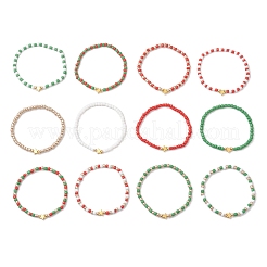 12 шт. наборы браслетов из стеклянных бусин на рождественскую тематику BJEW-JB12109