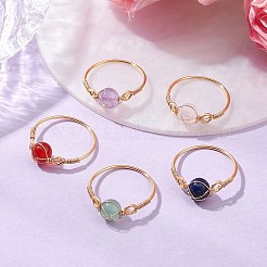 Круглые натуральные кольца с розовым кварцем RJEW-JR00816