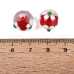 手作りのでこぼこランプワークビーズ  ラウンド＆フラワー  クリムゾン  12~14.5mm  穴：1.2~1.5mm&nbsp;LAMP-N042-21A-06