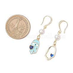 Серьги-подвески с эмалью из латуни и хамсы EJEW-JE06642