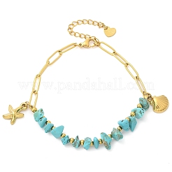 Браслеты из синтетических бирюзовых бусин из нержавеющей стали 304&nbsp;BJEW-U019-02G