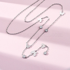 Ожерелья-лариаты из нержавеющей стали 304 с кристаллами и стразами в виде бабочек NJEW-R026-12P