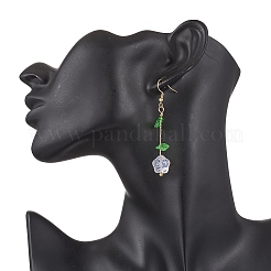 花ガラスダングルのピアス  アクリルと  ゴールドカラー  透明  60x12mm&nbsp;EJEW-JE06445-01