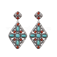 Синтетические бирюзовые серьги&nbsp;EJEW-C178-06B