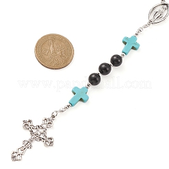 Collier de perles chapelet en turquoise synthétique et bois&nbsp;NJEW-JN04431