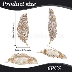 6 spilla da bavero in ottone con strass a forma di piuma per vestiti con zaino&nbsp;JEWB-UN0002-71B