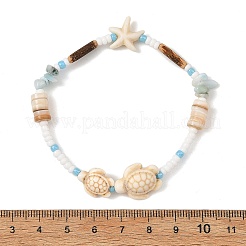 Pulseras elásticas con cuentas de turquesa sintética y semillas&nbsp;BJEW-JB14473