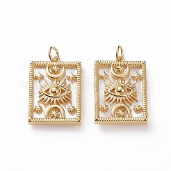 天然石シェルペンダント  真鍮パーツ  目と月と星の長方形  ゴールドカラー  24.5x16.5x4.5mm  丸カン：5.5x1ミリ  穴：3.5mm&nbsp;LS-KK-C100-01G