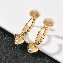 Серьги-клипсы в форме сердца из латуни с микропаве из прозрачных кубических цирконий EJEW-K286-12G