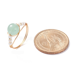 Anello per dito avvolto in filo di avventurina verde naturale&nbsp;RJEW-TA00022-03