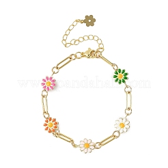 Armbänder aus Messing und Emaille mit Blumengliedern für Damen&nbsp;BJEW-JB14167-02