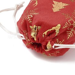 金箔押しクリスマスベルベット収納バッグ  巾着袋  長方形  レッド  鹿  16x10x0.01cm&nbsp;ABAG-Q053-01A-02B