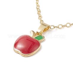 Collier pendentif pomme en émail avec chaînes câble en laiton doré pour la journée des enseignants&nbsp;NJEW-TA00047