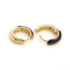 ブラスエナメルハギーフープピアス  リング  ゴールドカラー  ブラック  14x3.5mm  ピン：1mm&nbsp;EJEW-L234-81B-G