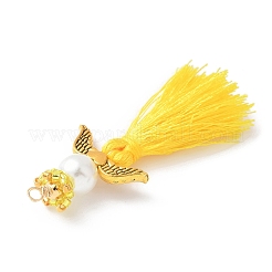 Стеклянные жемчужины круглые бусины с поликоттоновой кисточкой большие подвески&nbsp;PALLOY-MZ00611-01