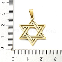 304ステンレスペンダント  ダビデの星のチャーム  ゴールドカラー  25x20x1.3mm  穴：5.5x3mm&nbsp;X-STAS-D036-04G