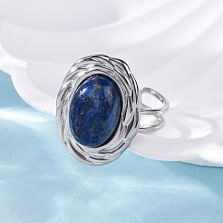 Anillos ovalados de lapislázuli natural&nbsp;RJEW-M063-01P-14