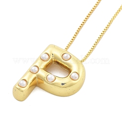 Женские ожерелья с подвеской в виде буквы из латуни и пластика в виде жемчуга NJEW-U017-01G-16