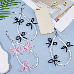 4 шт. 2-цветные пластиковые ремешки для мобильных телефонов с имитацией жемчуга&nbsp;AJEW-HS0001-24B